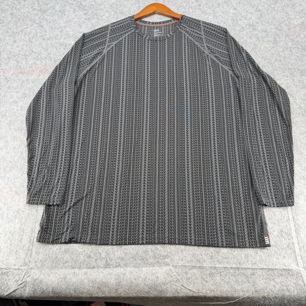 SAXX Viewfinder LS Crew Mens XXL Gray Have A Nice Day Merino Wool Blend Top